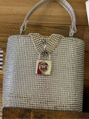 Silver Crystal-Embellished Mini Top-Handle Bag